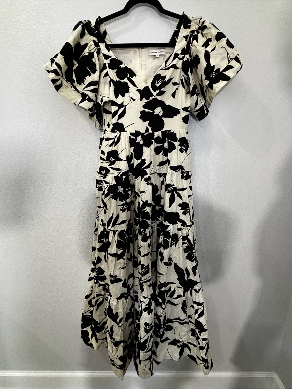 English Factory Black & Cream Floral Tiered Maxi Dress